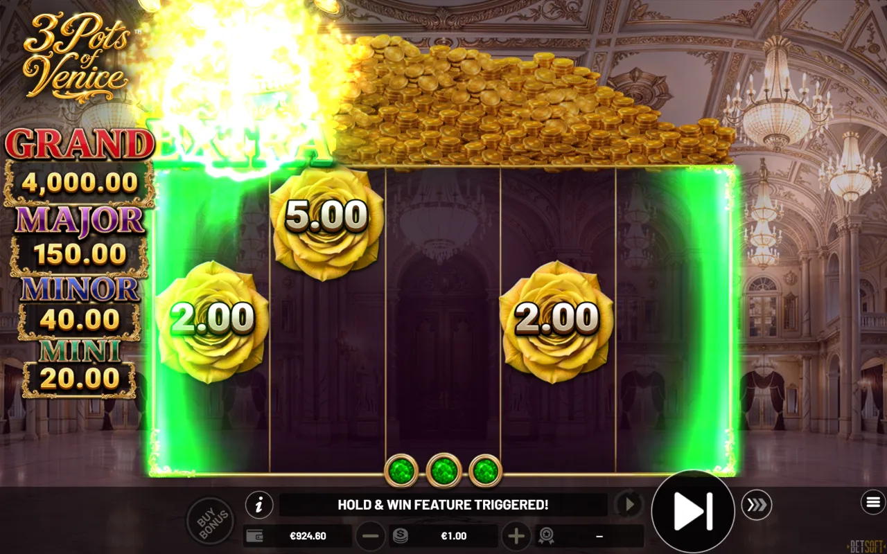 The hold-and-win opening with the first coins locked on the grid