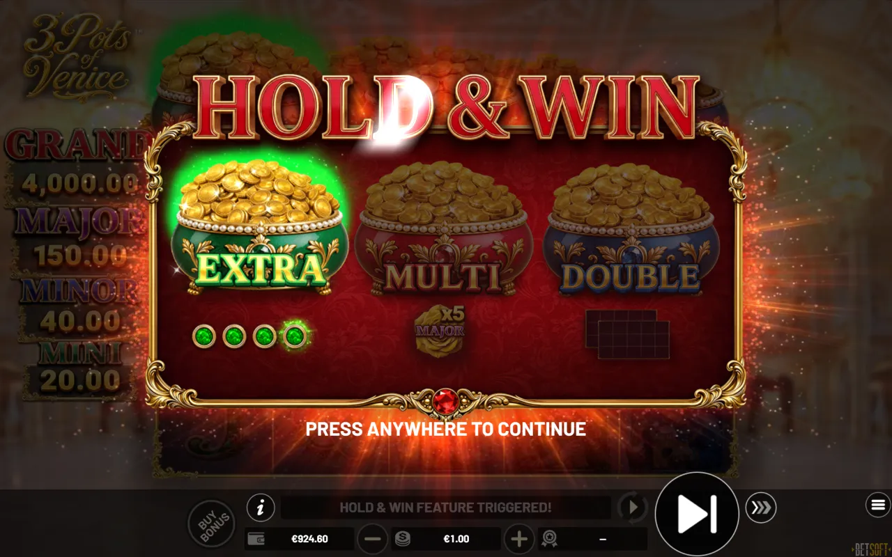 The bonus starting with only the green EXTRA pot lit