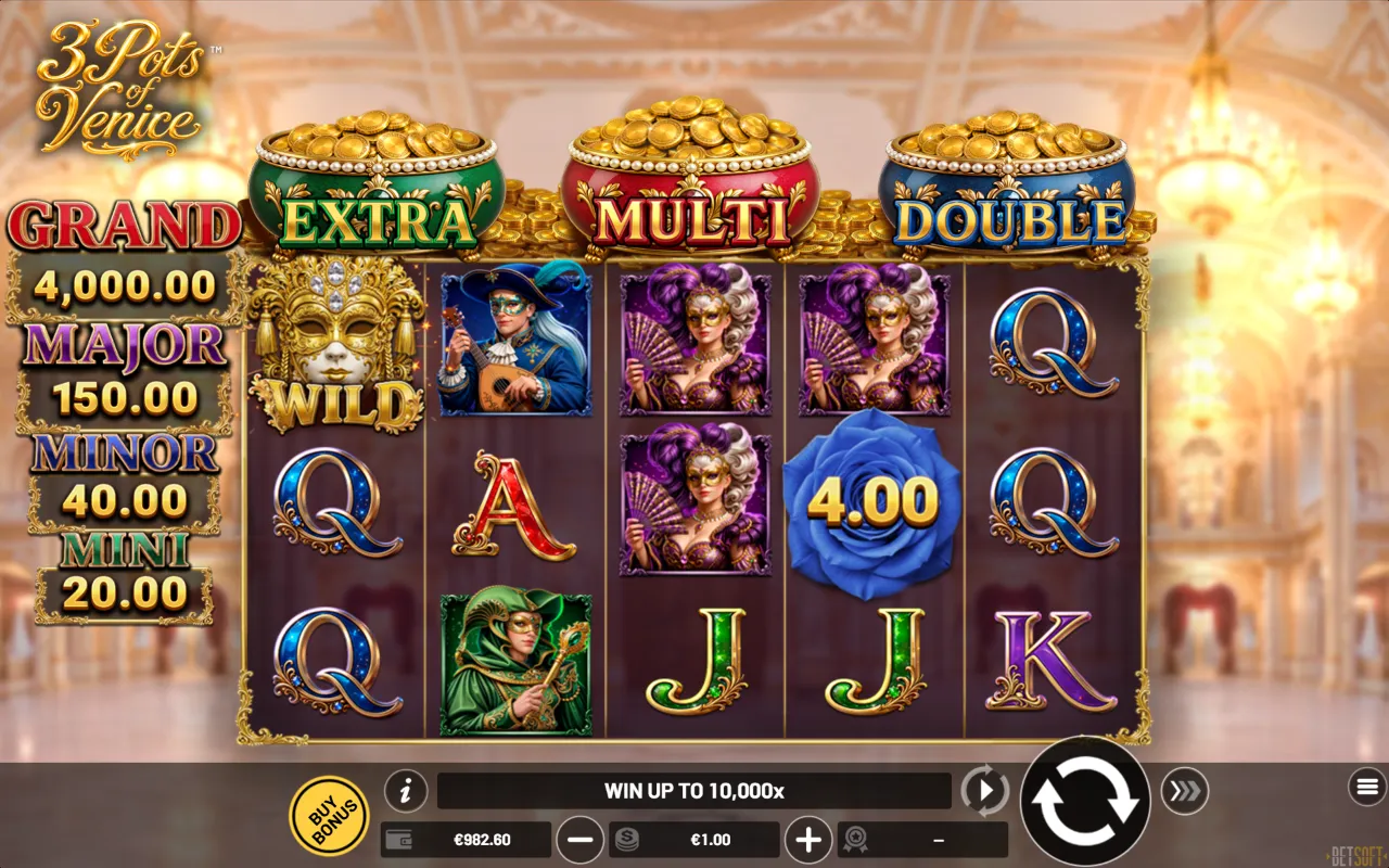 A 4x blue rose beside a wild on a board that paid nothing