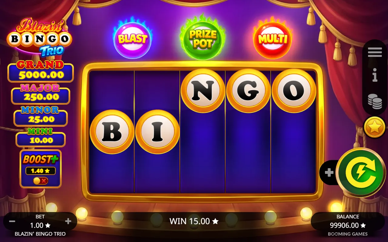 The B, I, N, G and O balls landed across reels one to five during the Bingo Bonus spin