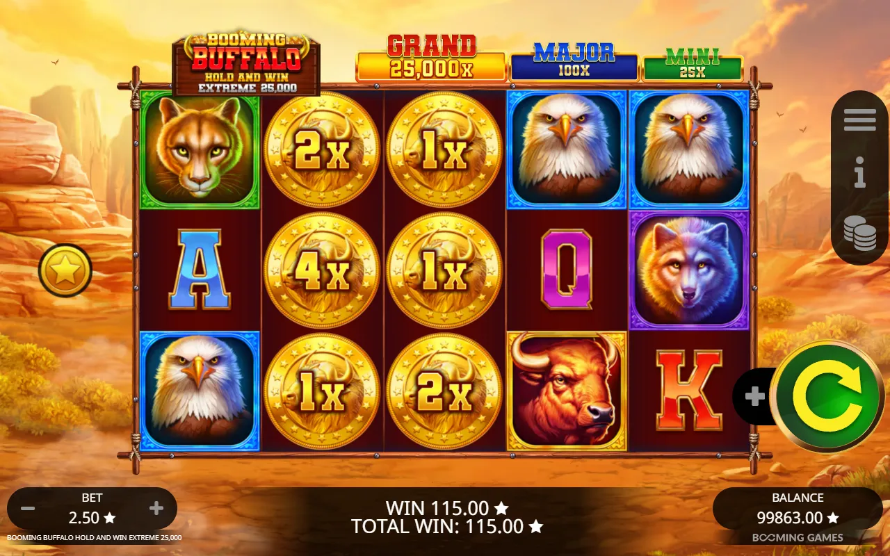 Final total of a bought hold and win round showing 115 times the stake