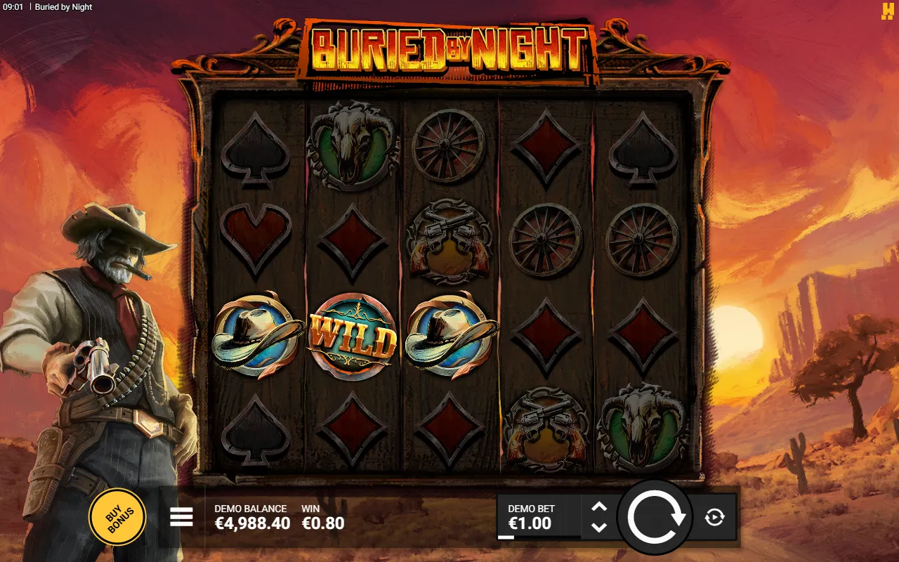 Buried by Night base game with a hat, Wild, hat line on row three