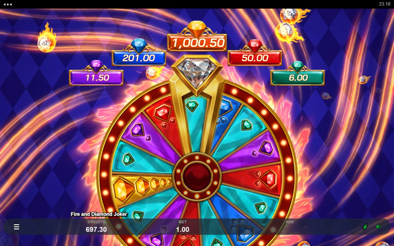 Fire and Diamond Joker Jackpot Wheel with the five coloured jackpot plaques above it