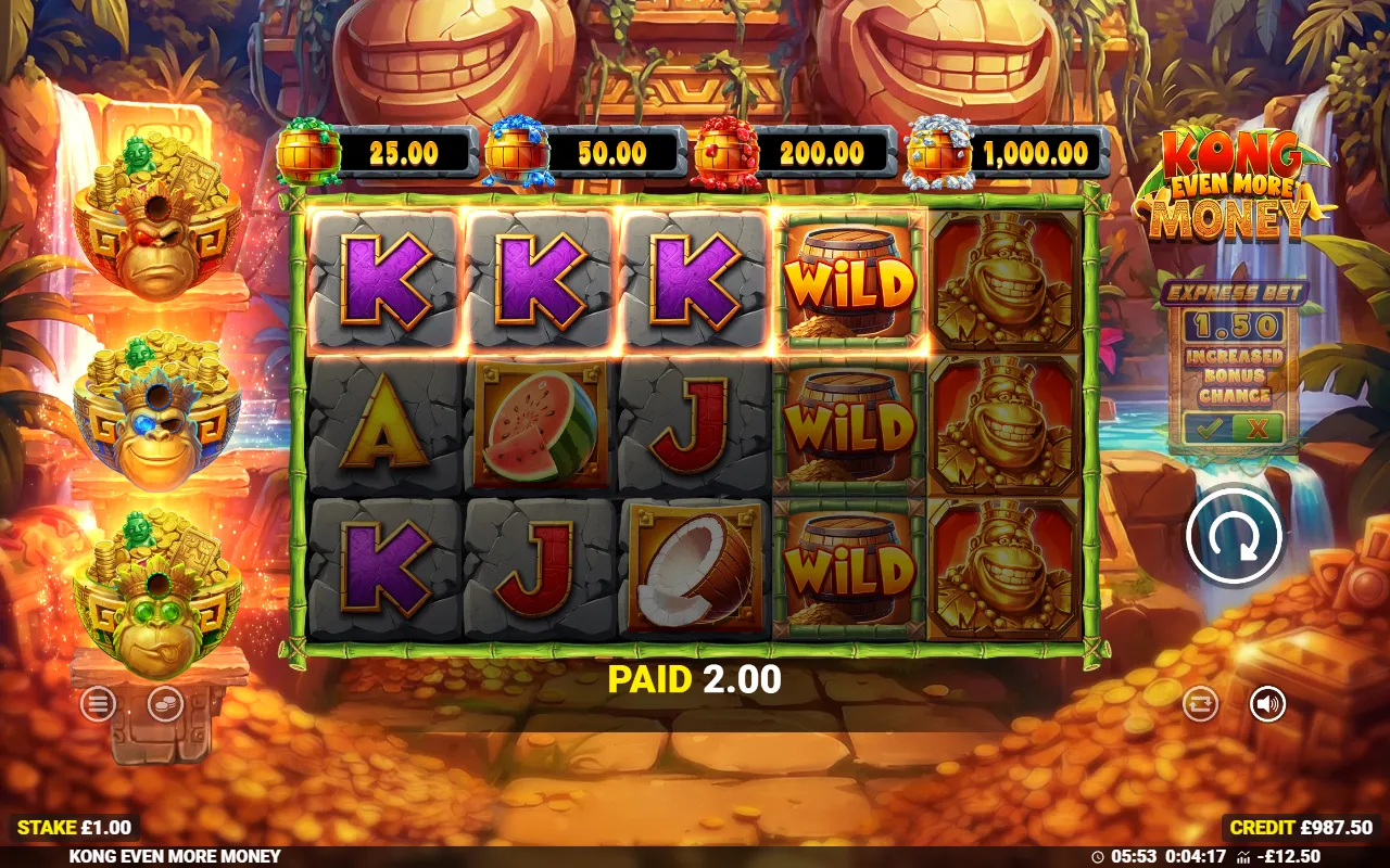A payline connecting through the barrel wild