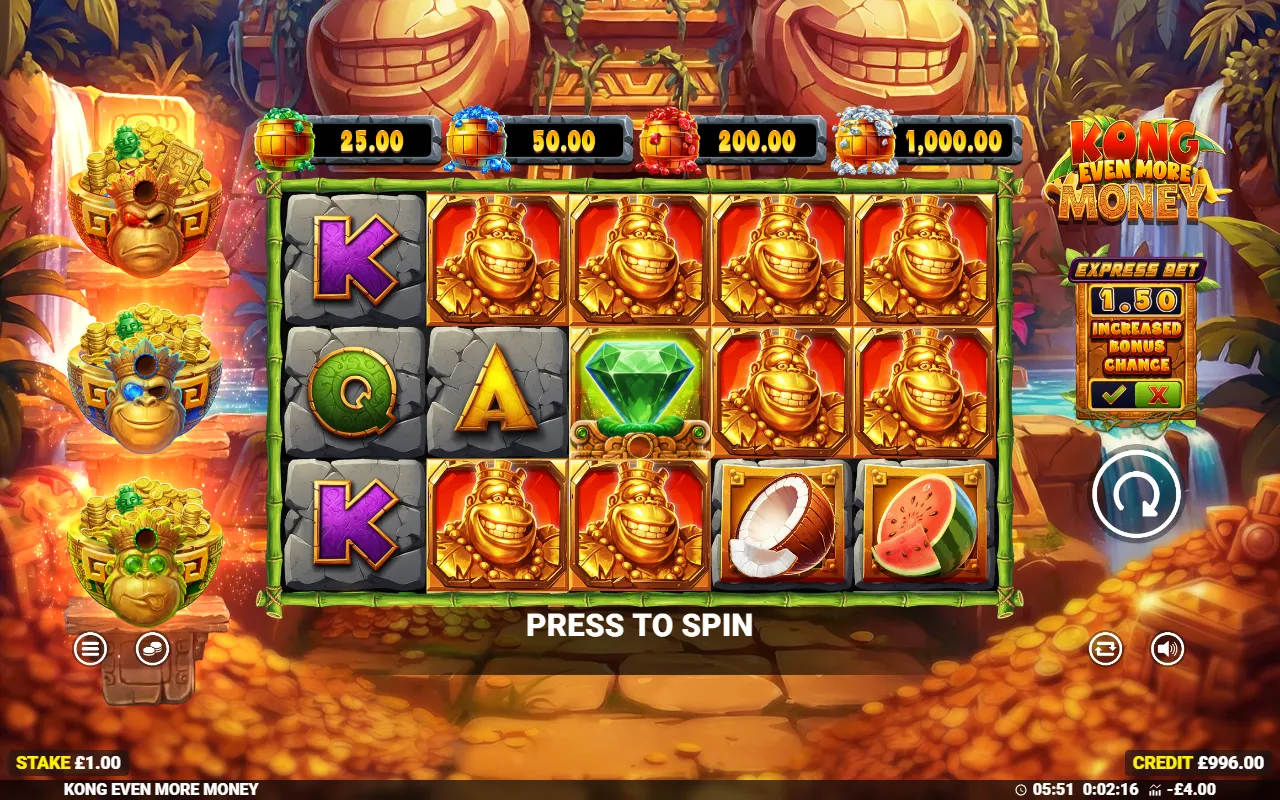 A board crowded with the top premium gold Kong symbol that paid nothing