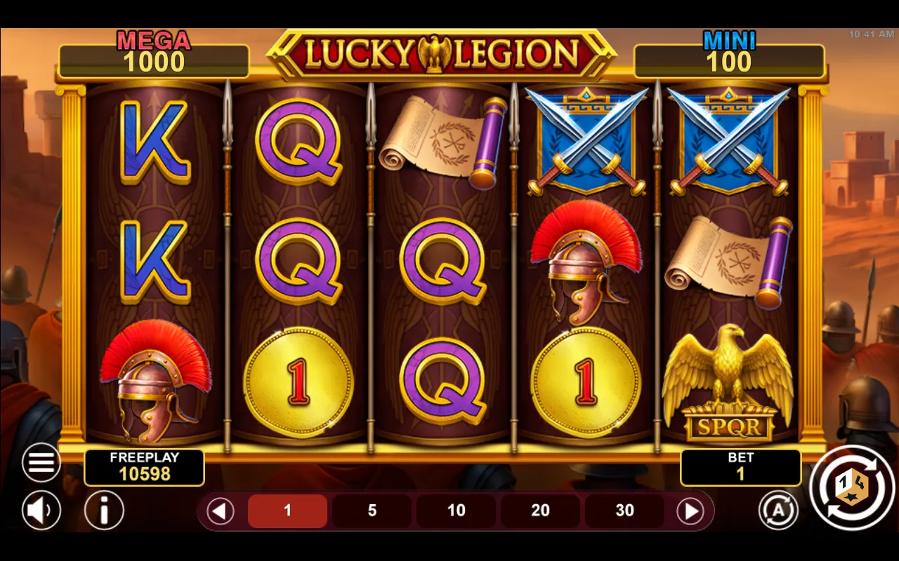 Lucky Legion Fortune base game board showing two gold coins and no third coin