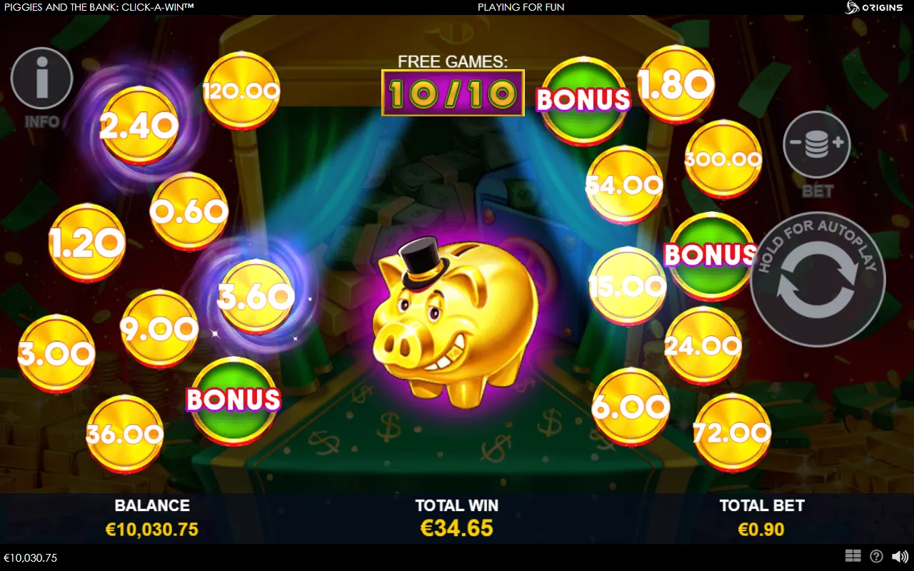 Piggies and the Bank free game after an x4 Mystery Multiplier, every coin label shown at four times its value