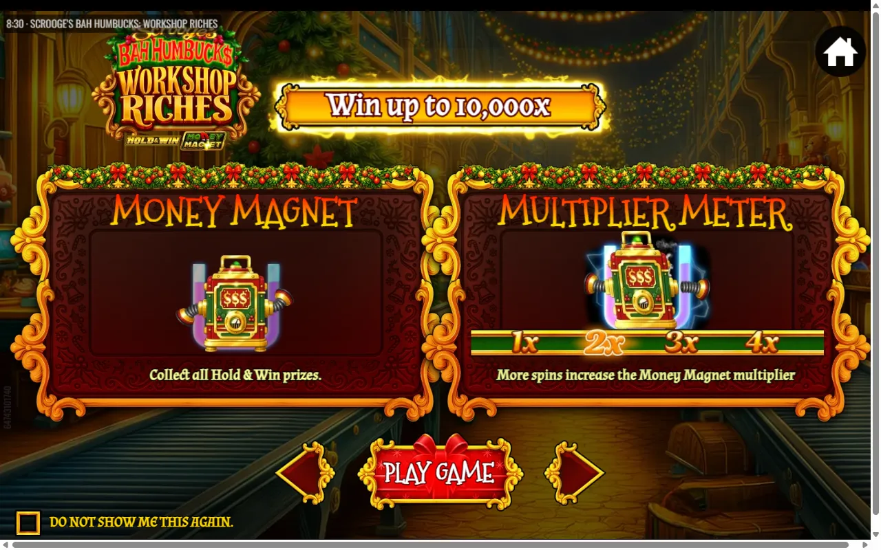 Scrooge's Bah Humbucks splash slide showing the Money Magnet and its 1x to 4x multiplier meter