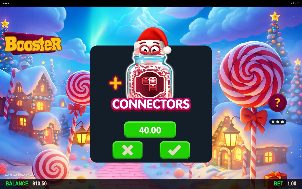 Sweet Jar Xmas Combo Booster screen offering to add the Connectors feature before the bonus