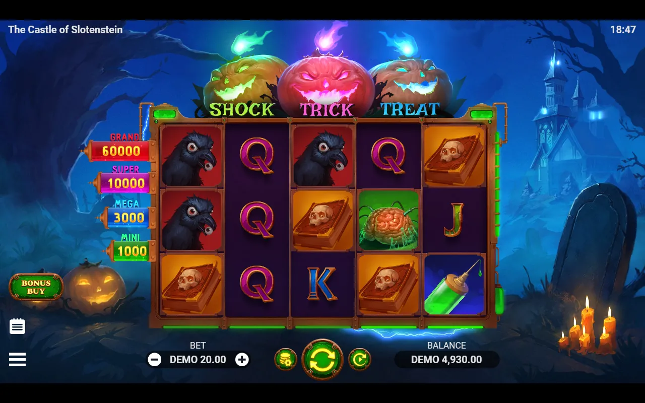 Five reels of royal symbols with no win line and no pumpkin on the board