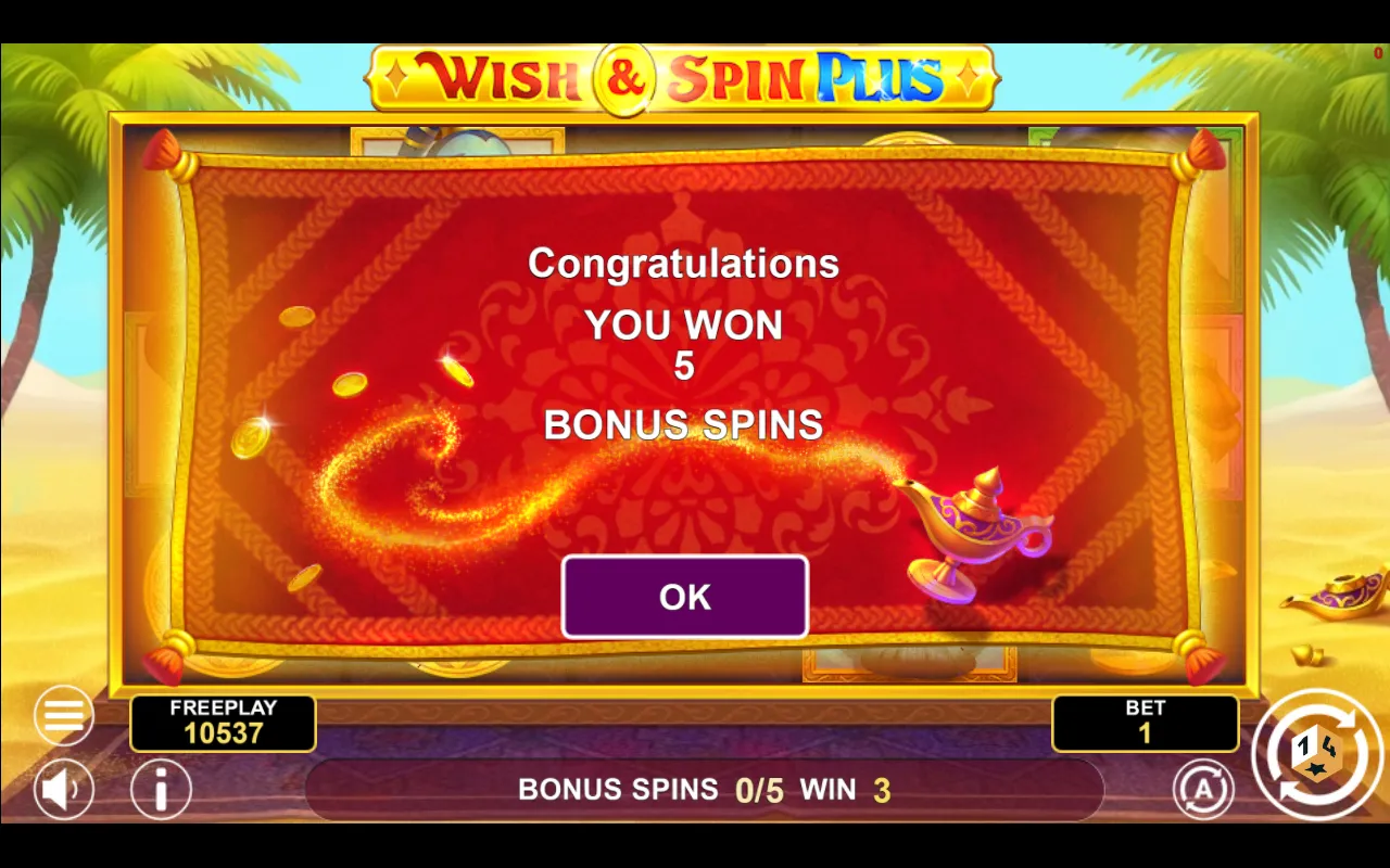 Wish and Spin Plus bonus spins announcement dialog