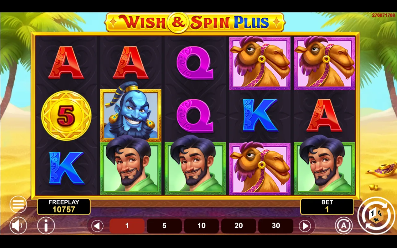 A single gold coin on the first reel of Wish and Spin Plus with no other coins on the board