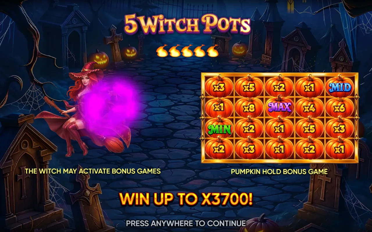 Pumpkin Hold bonus game grid with MIN, MID and MAX prize labels