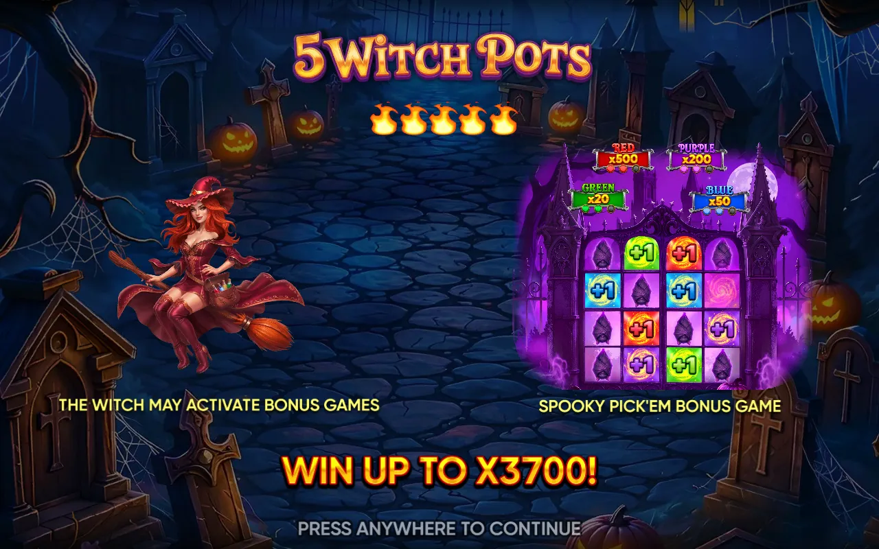 Spooky Pick'em bonus game pick grid with colour award counters