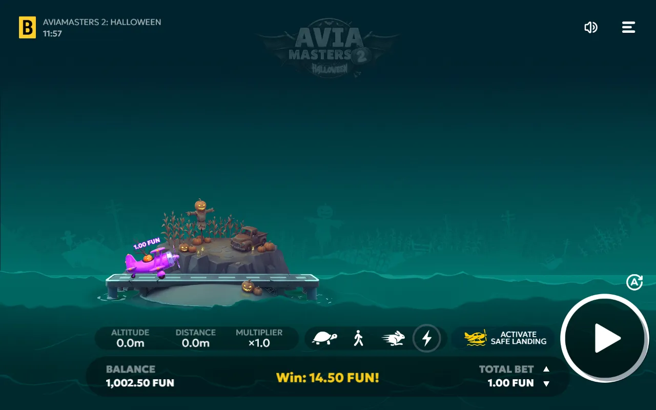 Seaplane parked on the Halloween island runway with the 14.5x win shown on the panel