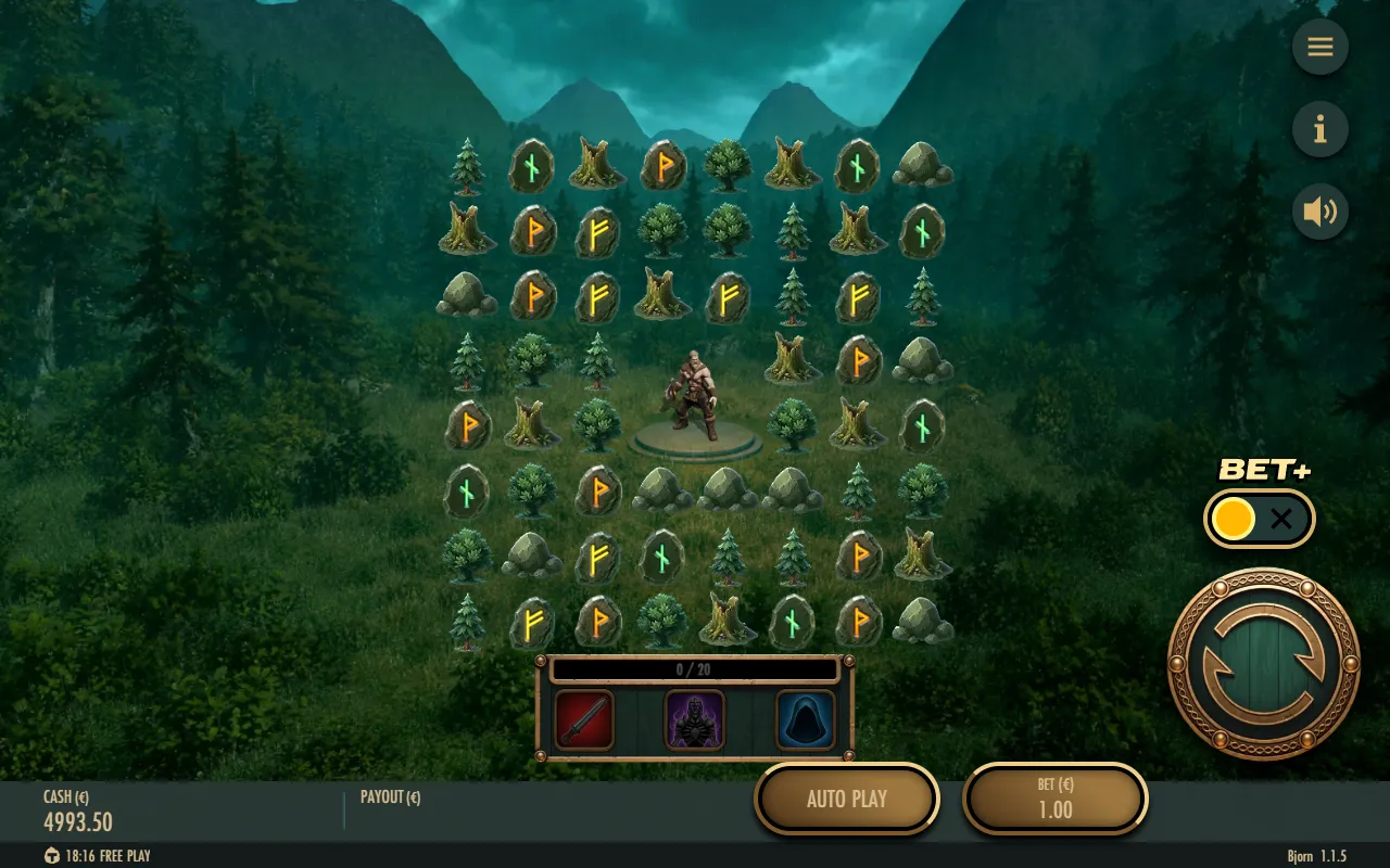 Bjorn base game board with no winning cluster and no hunt