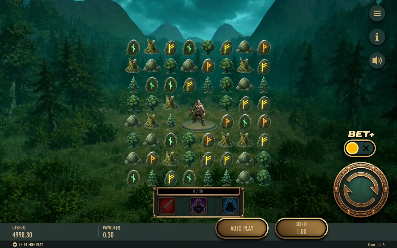 Bjorn 8x8 base game board with the hero on his 2x2 platform in the centre and a small cluster win