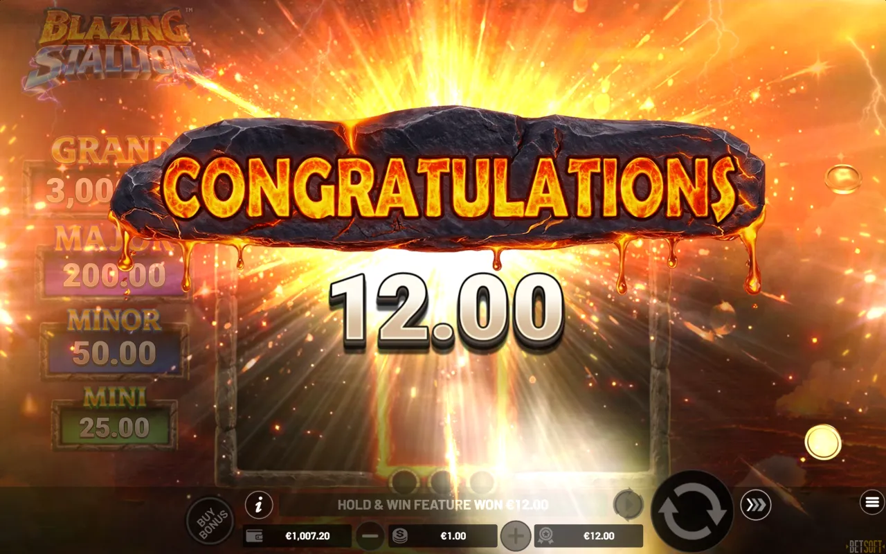 Blazing Stallion Hold and Win feature end screen showing the round total