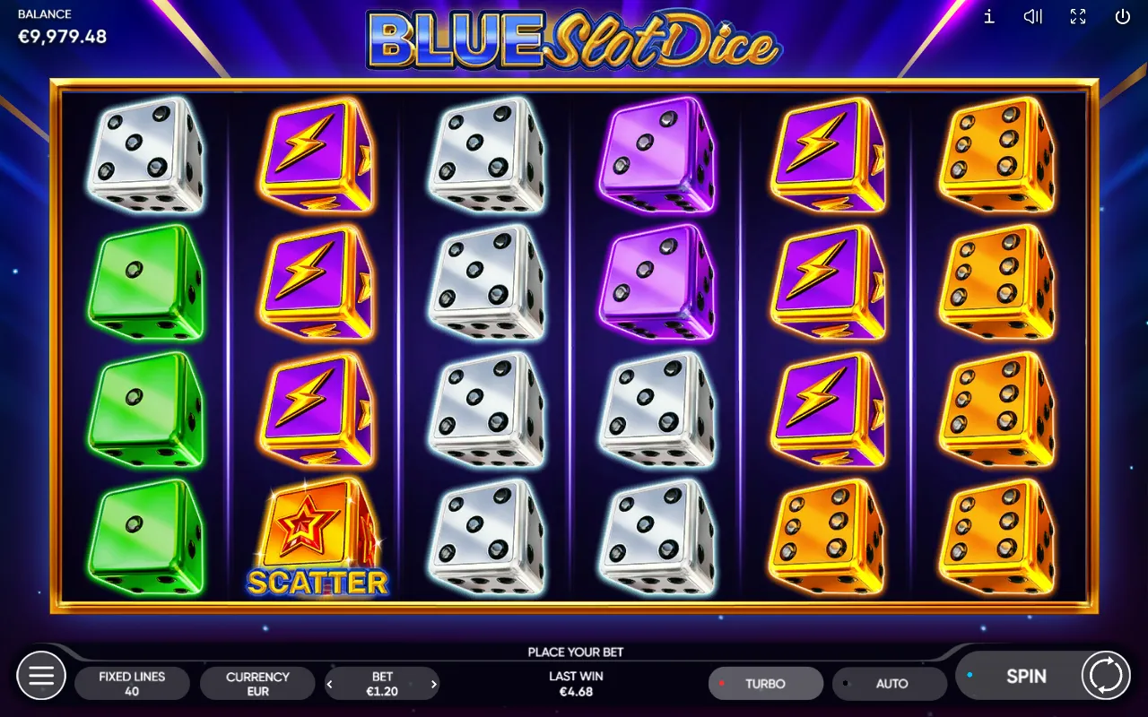 Blue Slot Dice board with a single star scatter at the bottom of reel 2