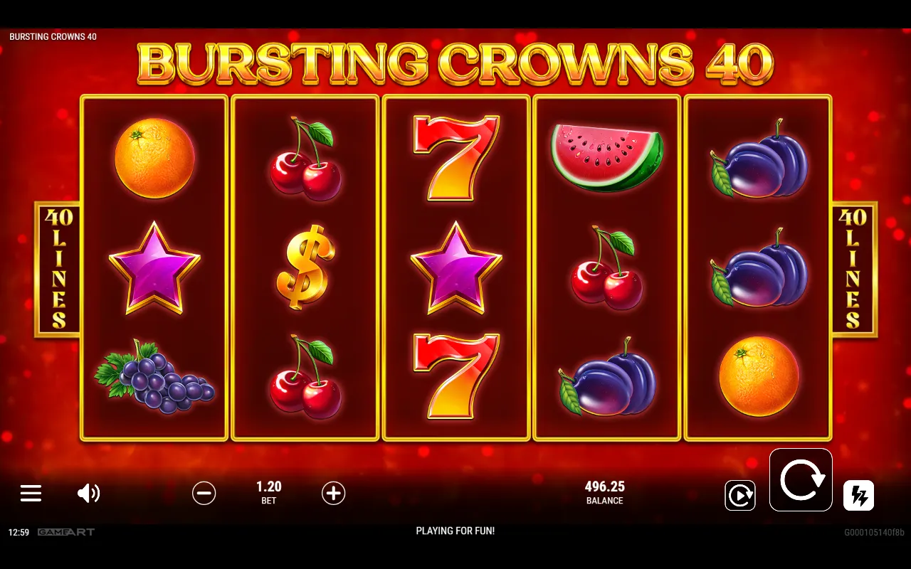 Two Pink Star scatters on reels 1 and 3 of Bursting Crowns 40 with nothing on reel 5