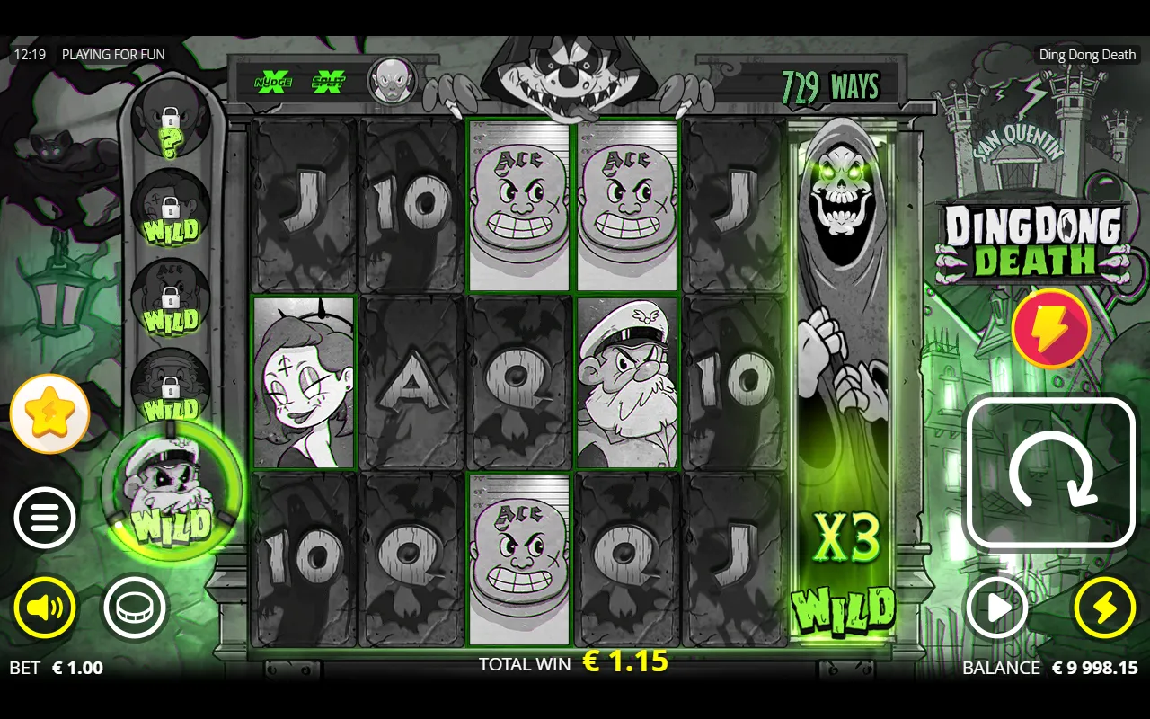 Ding Dong Death xNudge Wild expanded on reel 6 with an x3 multiplier