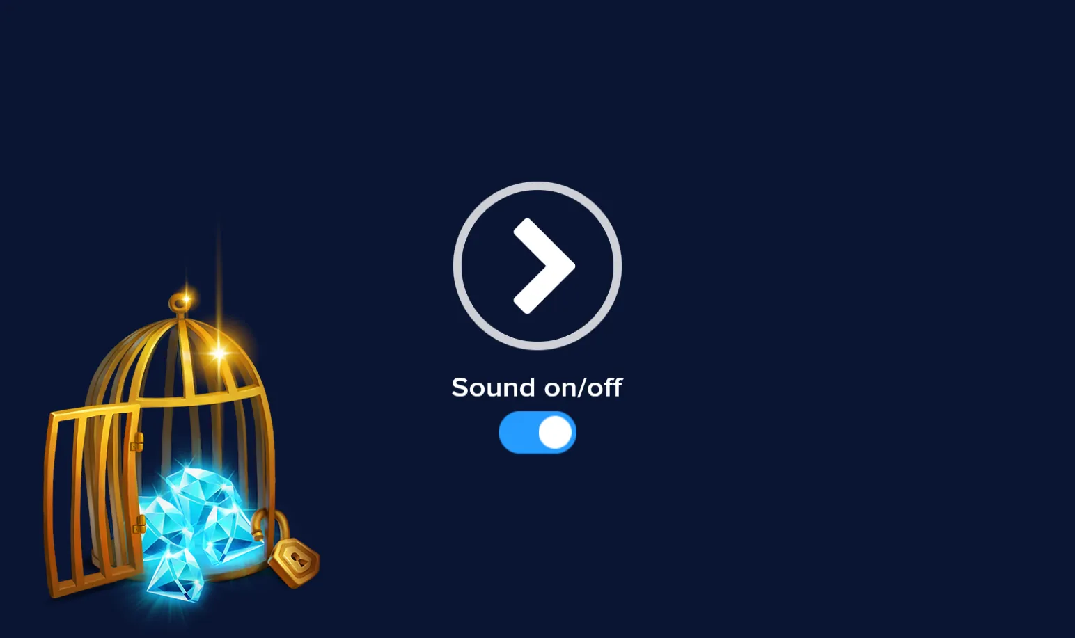 Lake's Five loading screen with an open gold cage spilling blue diamonds