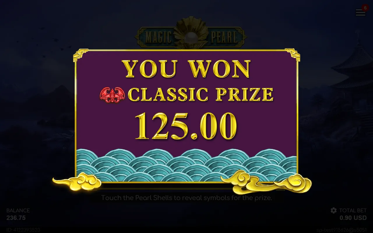Magic Pearl end card announcing the Classic Prize won in the Magic Prize feature