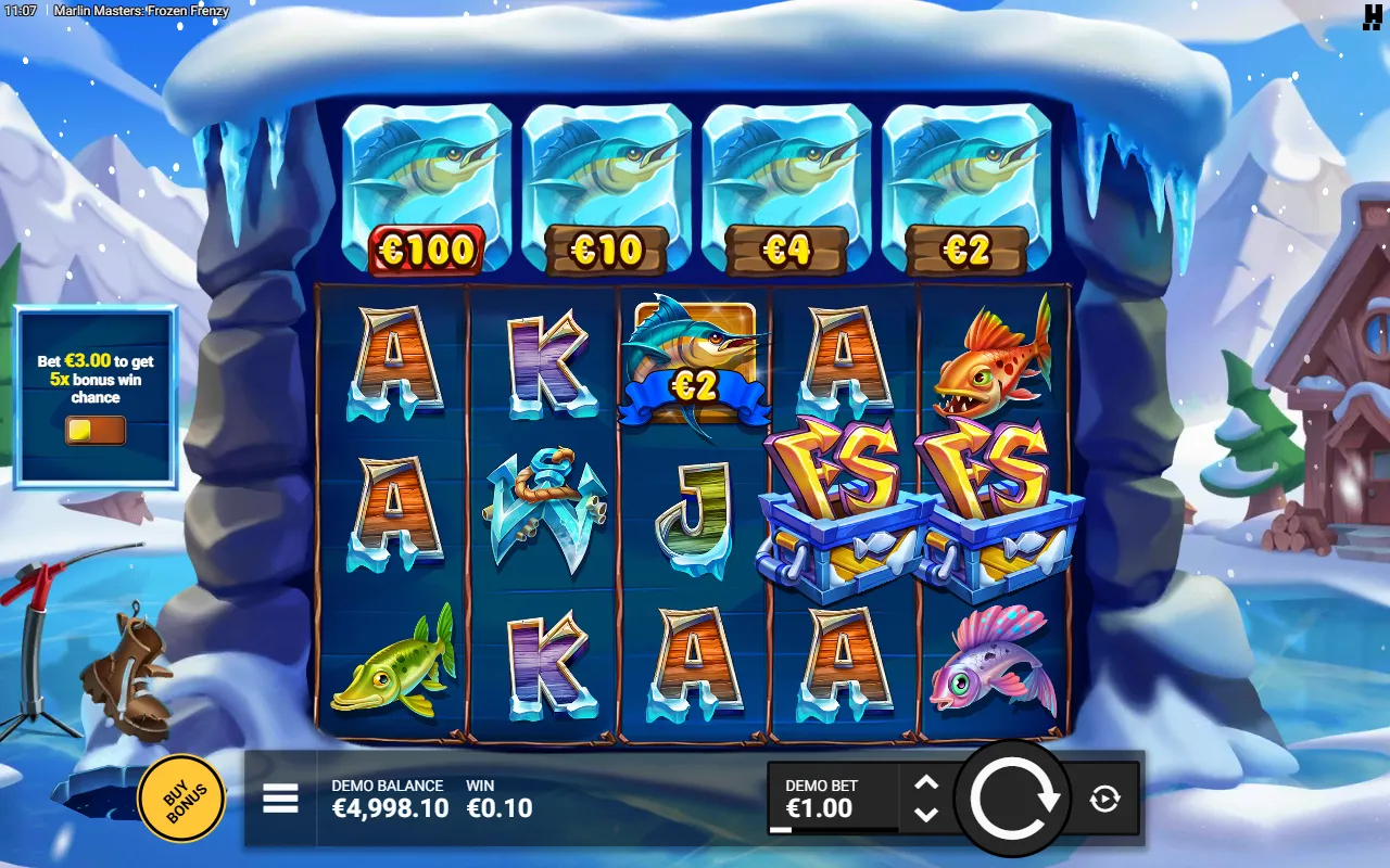 Two FS scatter symbols on reels 4 and 5 in the base game