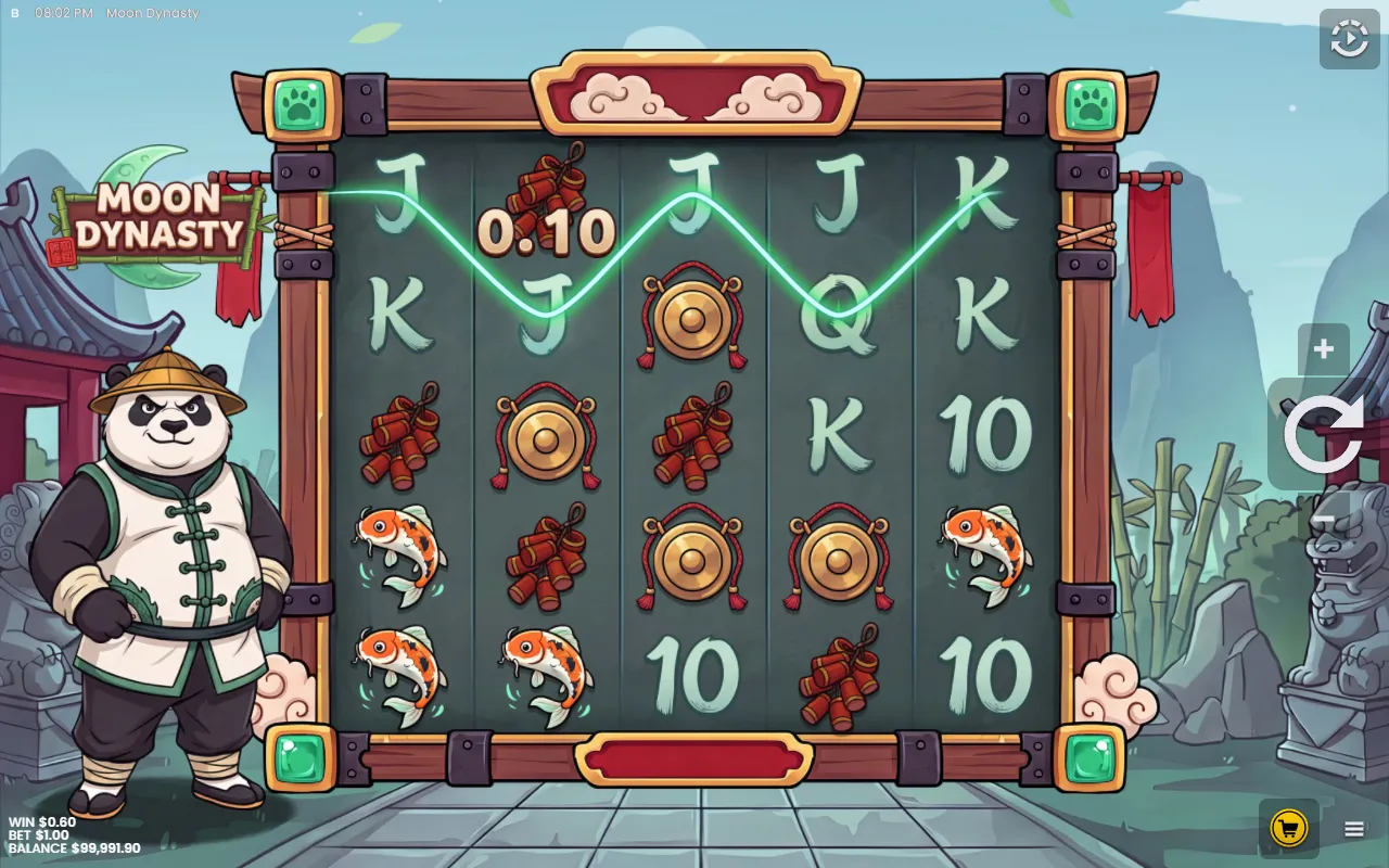 Moon Dynasty base game, a single line of J symbols traced across the 5x5 board