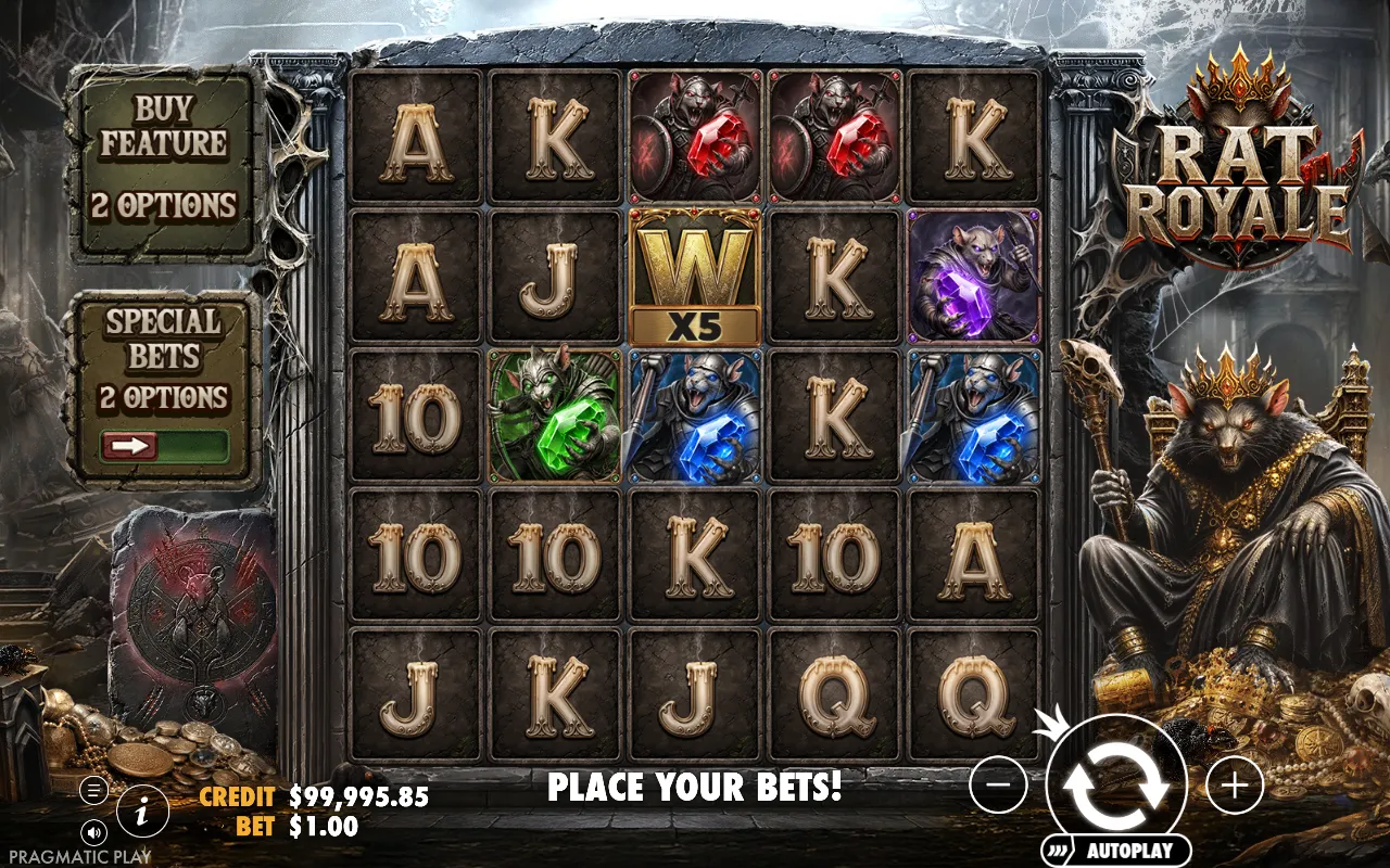 A multiplier wild alone on reel three of Rat Royale with no winning combination