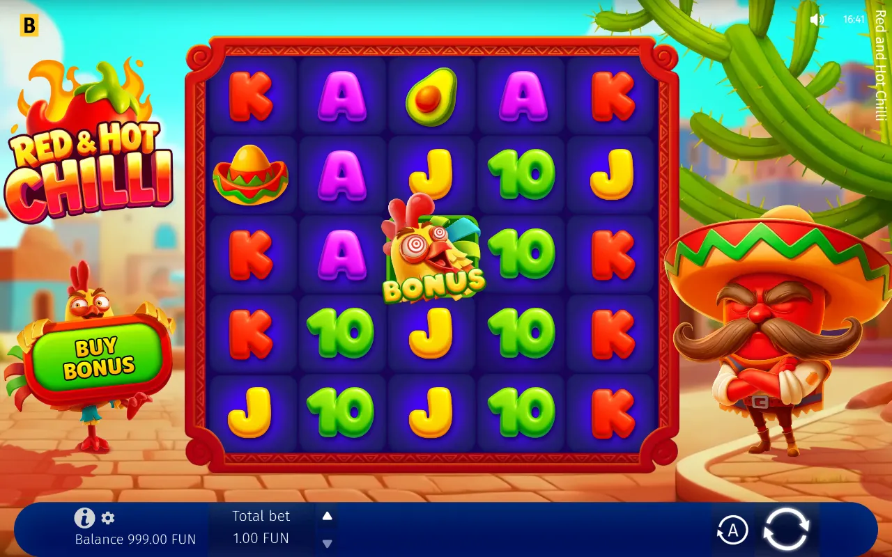 Red & Hot Chilli base board with one Bonus scatter on reel 3