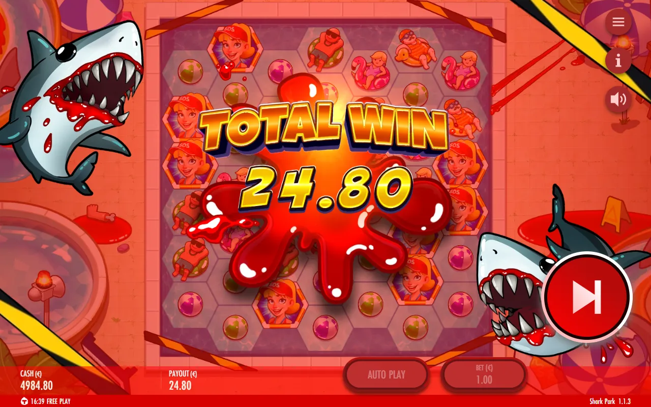 Shark Park Free Spins total win screen after the naturally triggered bonus