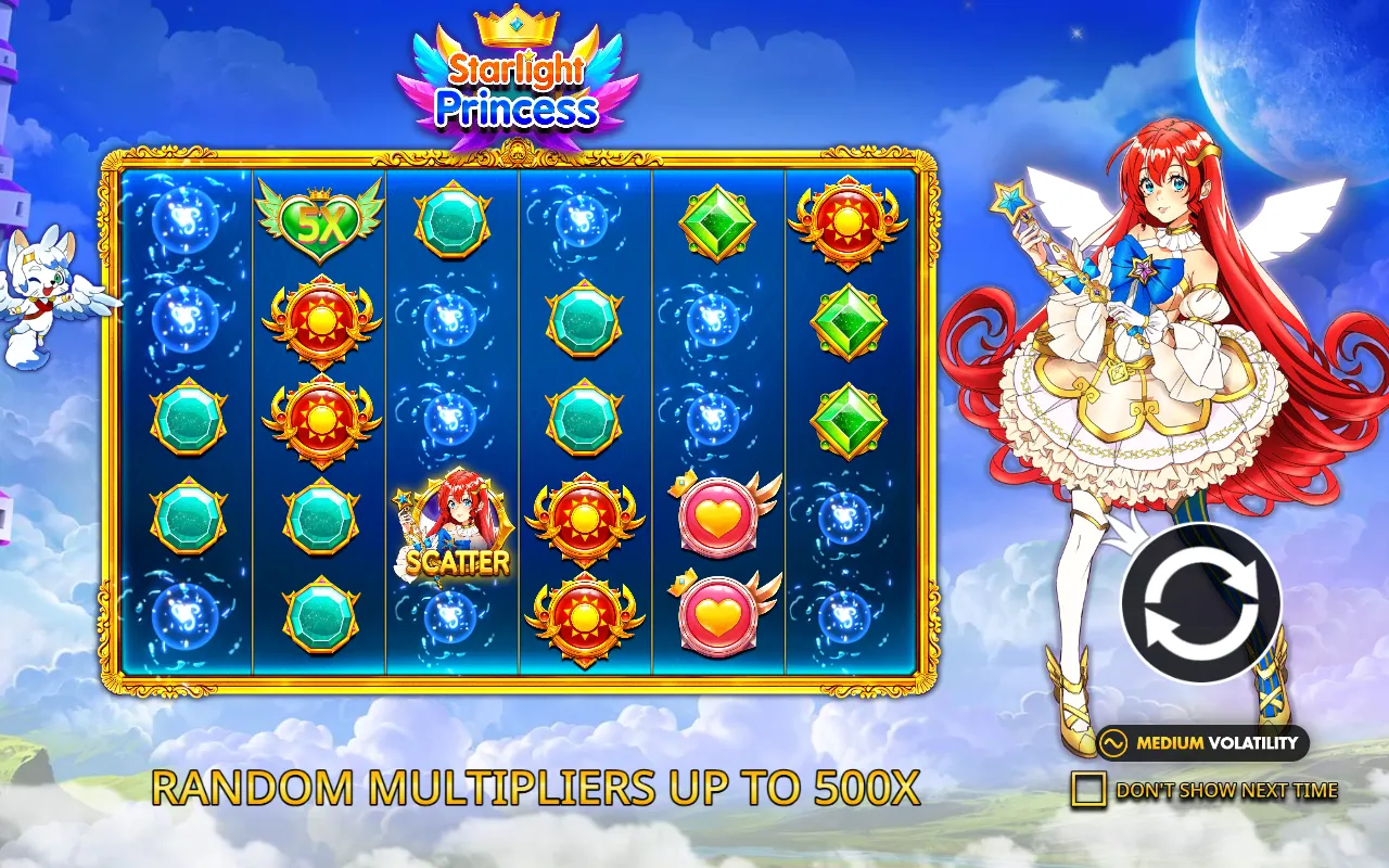 Starlight Princess winged heart multiplier orb on the grid