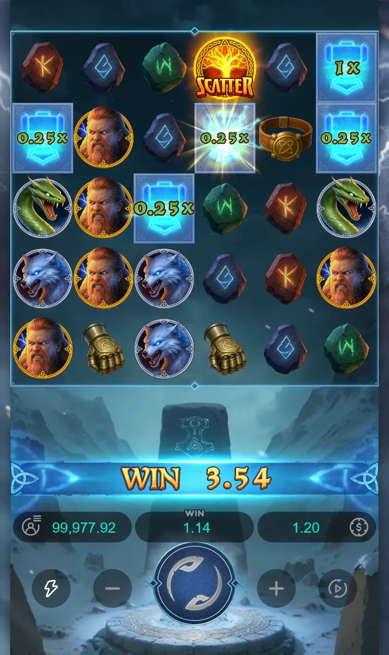 Scattered single Prize symbols at 0.25x with one 1x cell in the top right corner