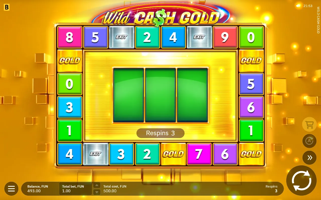 Basic tier ring of single digits, Exit and Gold sectors around an empty three-section reel