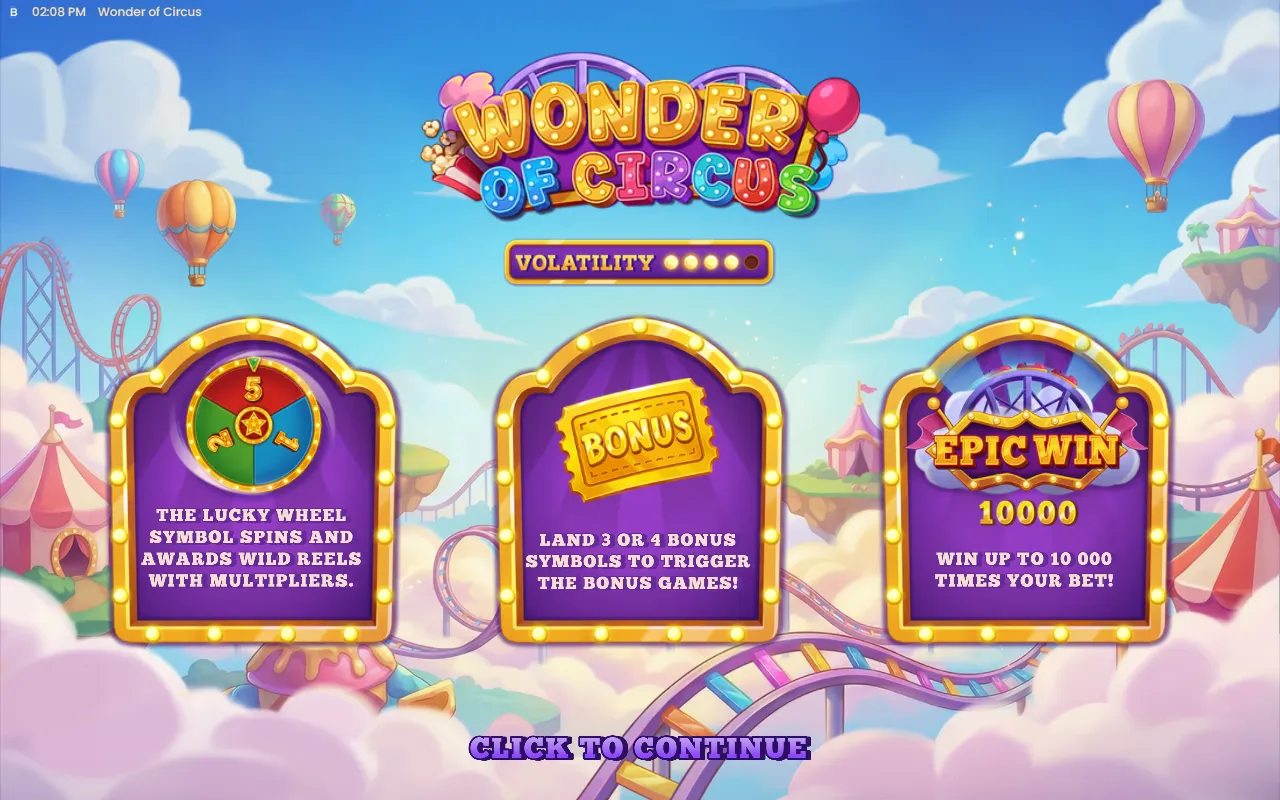 Wonder of Circus splash screen from Backseat Gaming